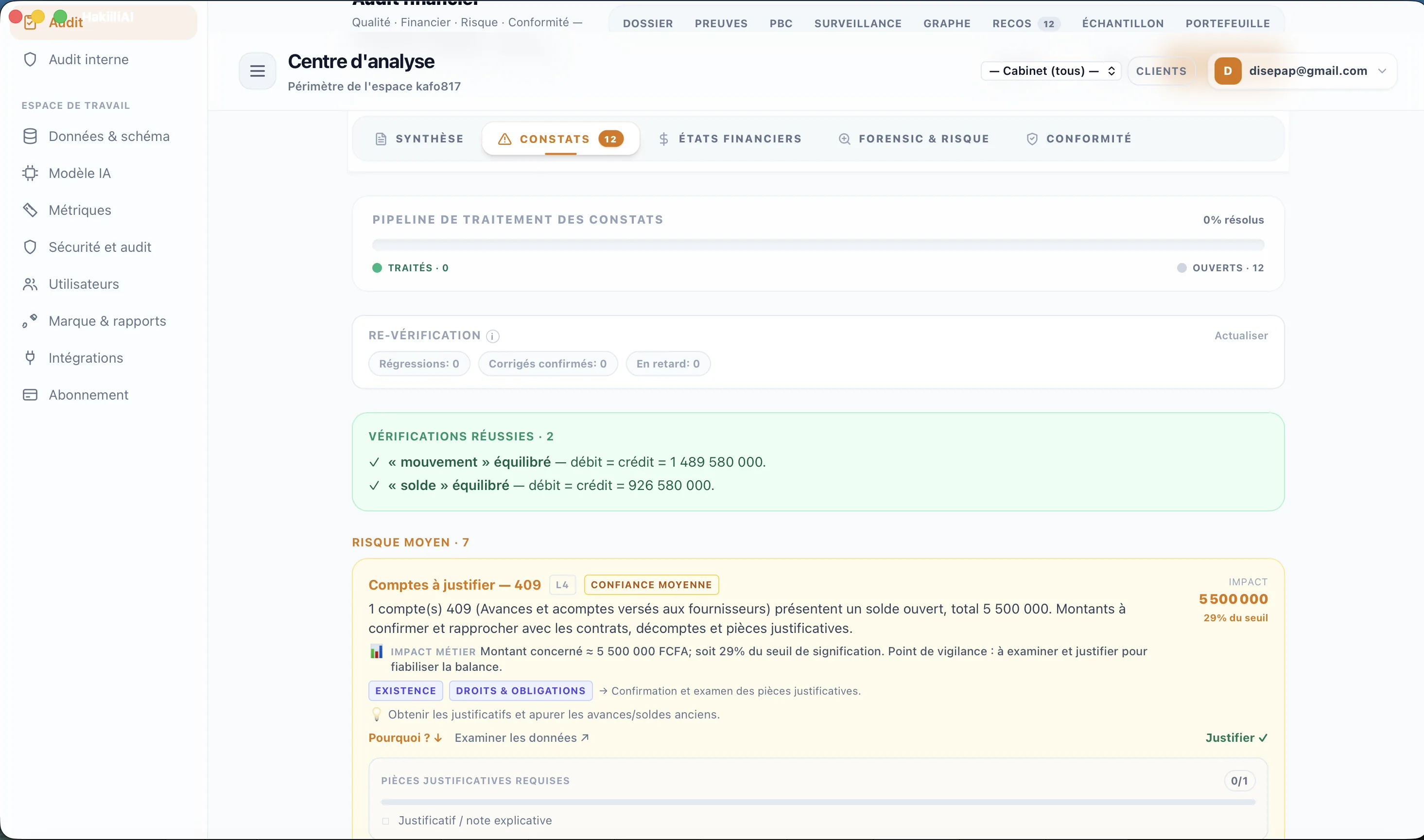 Constats et vérifications d'équilibre